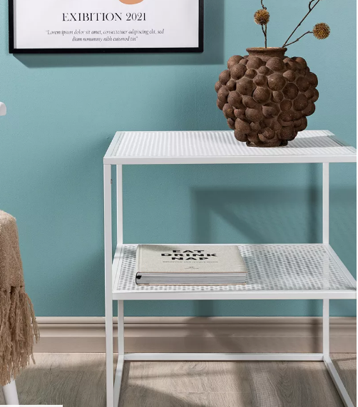 Square Metal Top Side Table with Shelf - 55x55x60 cms