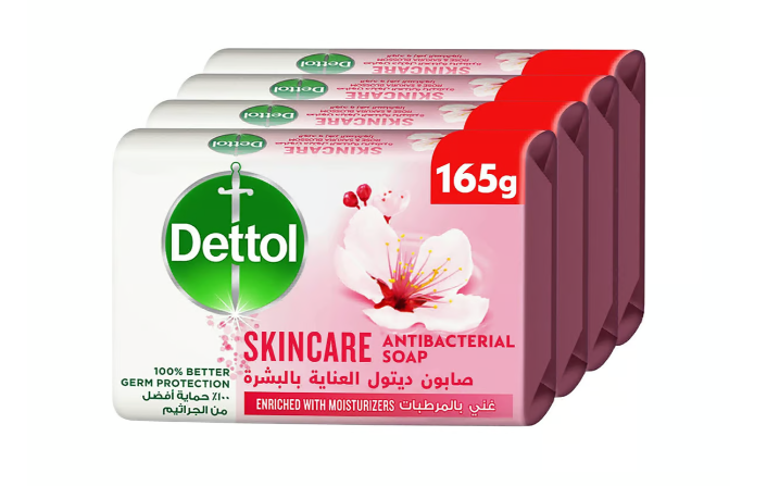 Dettol Skincare Anti-Bacterial Bathing Soap Bar for Effective Germ Protection and Personal Hygiene, 165G, Pack of 4