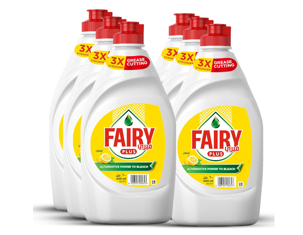 Fairy Plus Lemon Dishwashing Liquid Soap, Mega Box, Pack of 6, 6 x 600ml