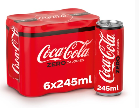 Coca-Cola Zero Calories Carbonated Soft Drink 245ml Pack of 6