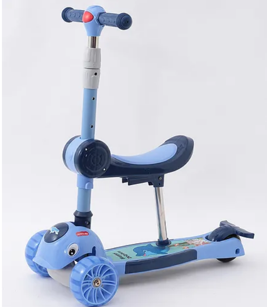 Deluxe Kids' Scooter with Soft Sponge Handles, Adjustable Height, T-handlebar, Motor Skill Development, 3 Years+, 62 x 28 x 85 cm - Blue
