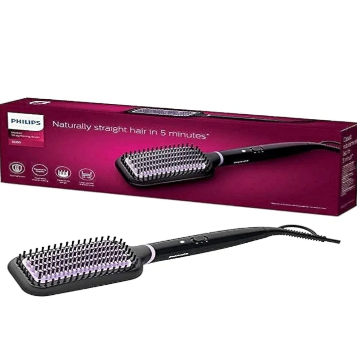 PHILIPS Auto Curler & Heated Straightening Brush, Black, Extra Large