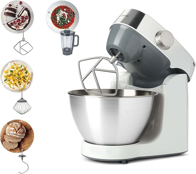 KENWOOD Stand Mixer Kitchen Machine PROSPERO+ 1000W with 4.3L Stainless Steel Bowl, K-Beater, Whisk, Dough Hook, Blender KHC29.B0WH, Silver