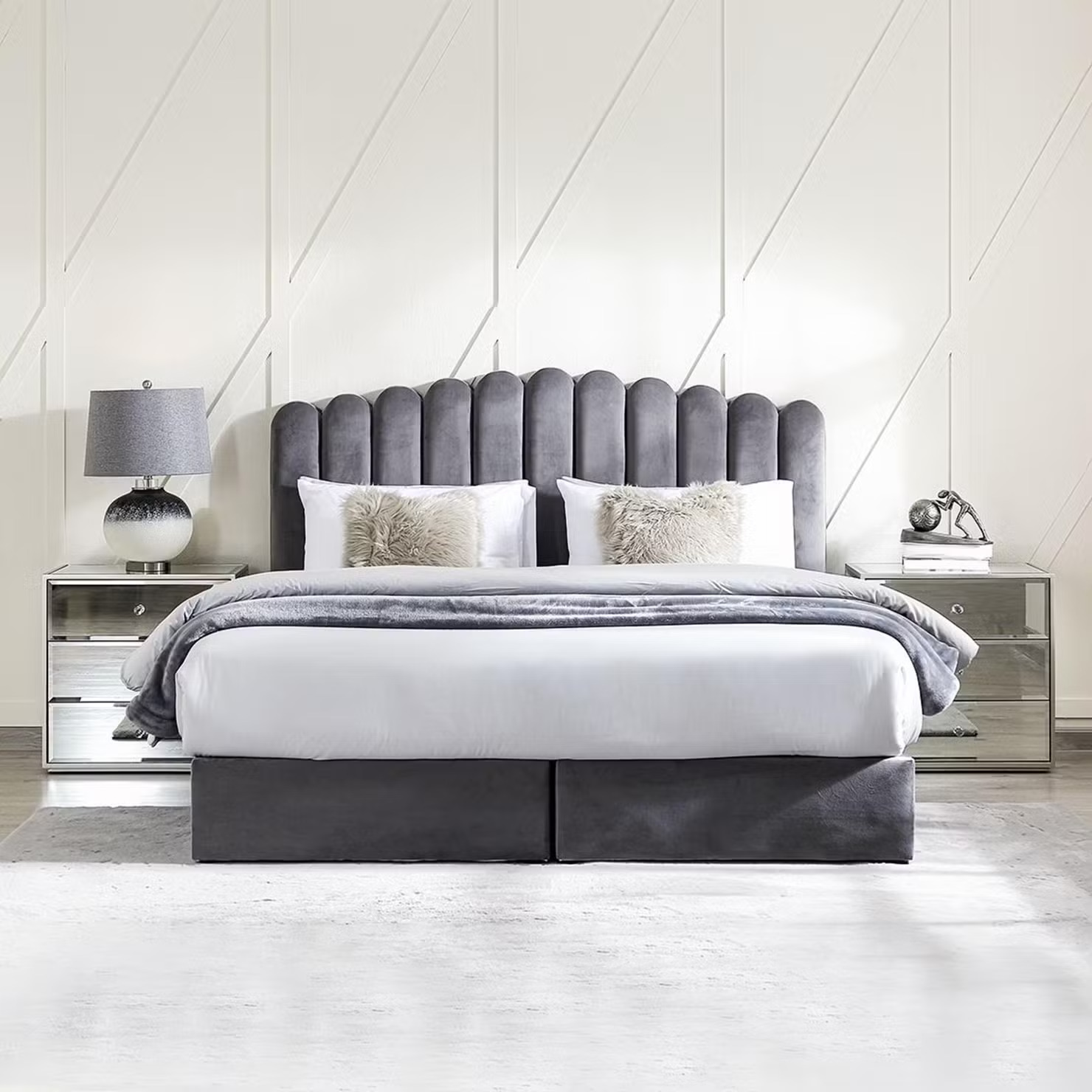 anna king bed velvet grey