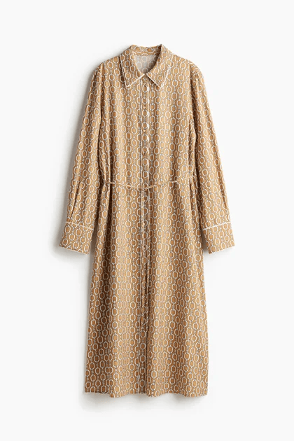 Patterned tie-belt dress