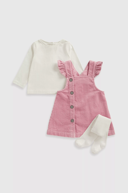 Pink Cord Pinny, Blouse and Tights Set
